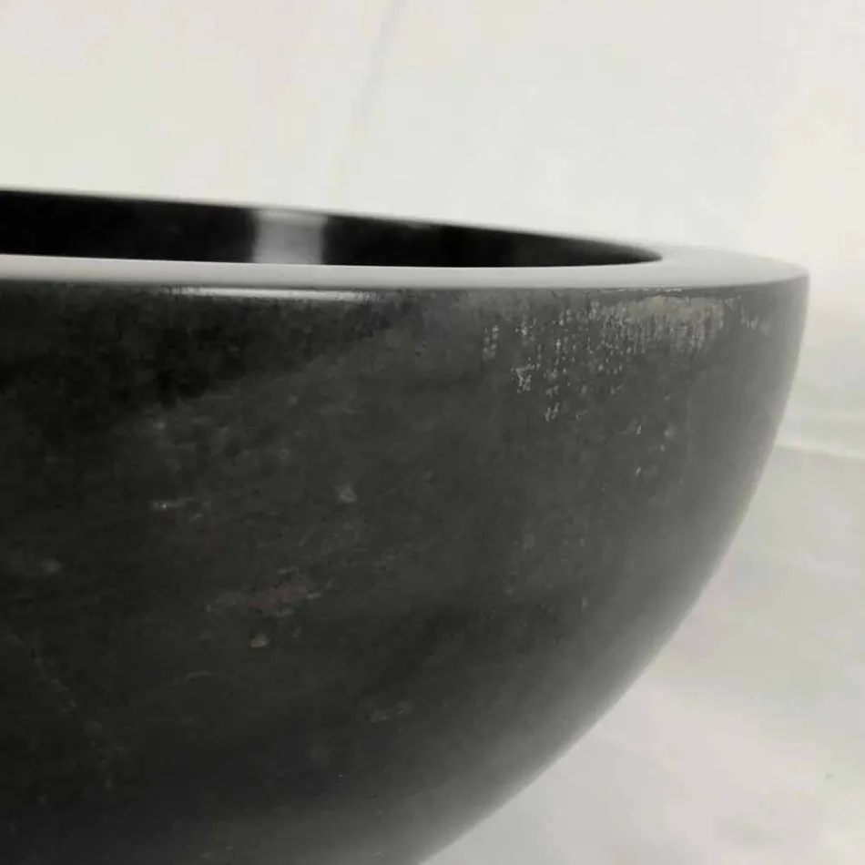 Lavabo da appoggio tondo nero in pietra naturale Levi, pezzo unico Viadurini