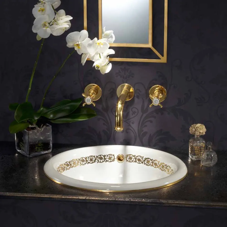 Lavabo da bagno a incasso in fire clay e oro made in Italy, Otis Viadurini