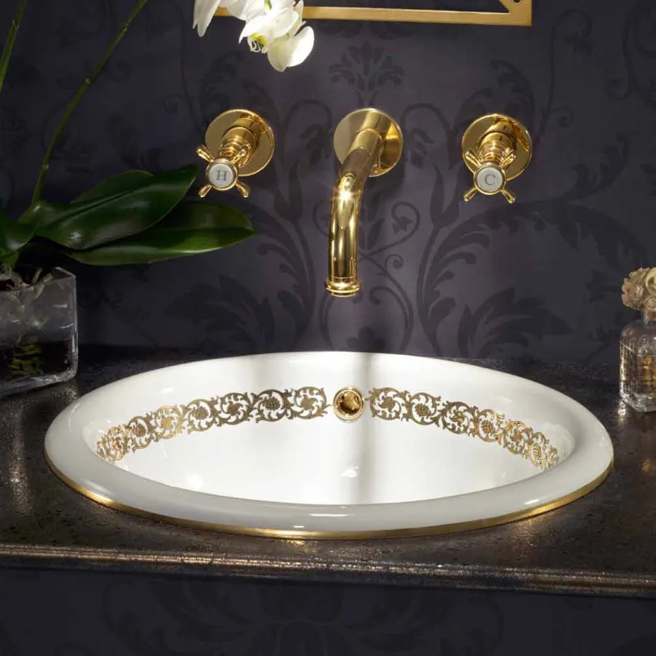 Lavabo da bagno a incasso in fire clay e oro made in Italy, Otis Viadurini