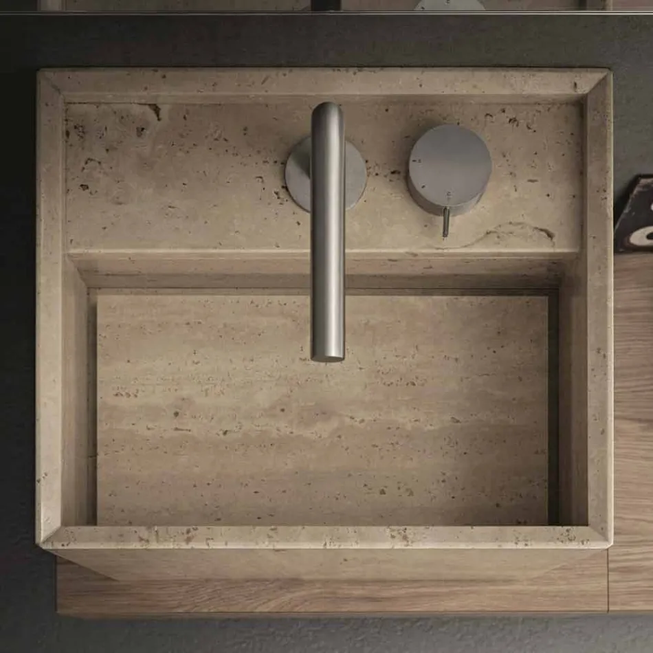 Lavabo da Bagno di Pietra da Appoggio Design Alto Quadrato Moderno - Farartlav2 Viadurini