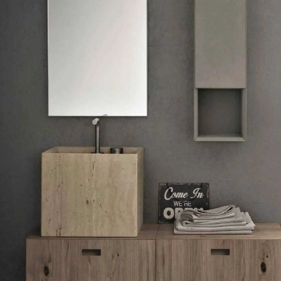 Lavabo da Bagno di Pietra da Appoggio Design Alto Quadrato Moderno - Farartlav2 Viadurini