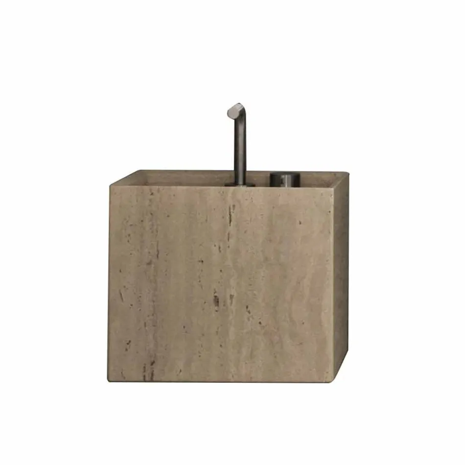 Lavabo da Bagno di Pietra da Appoggio Design Alto Quadrato Moderno - Farartlav2 Viadurini