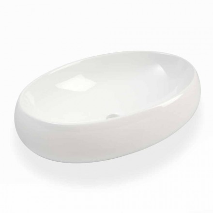 Lavabo da Bagno Ovale da Appoggio in Ceramica Bianca Made in Italy – Bergen Viadurini