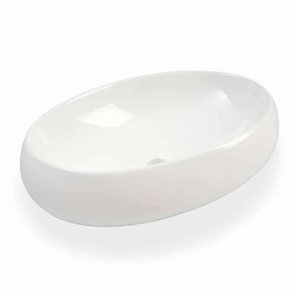 Lavabo da Bagno Ovale da Appoggio in Ceramica Bianca Made in Italy – Bergen Viadurini