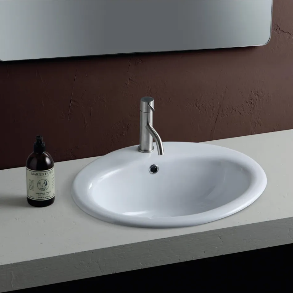Lavabo da Incasso Soprapiano in Ceramica Bianca dal Design Moderno - Papavero Viadurini