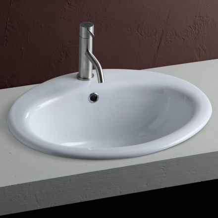 Lavabo da Incasso Soprapiano in Ceramica Bianca dal Design Moderno - Papavero Viadurini