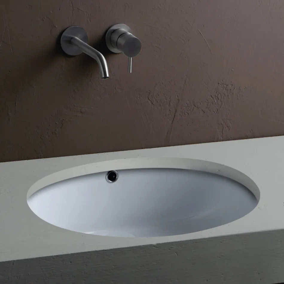 Lavabo da Incasso Sottopiano in Ceramica dal Design Moderno - Papavero Viadurini