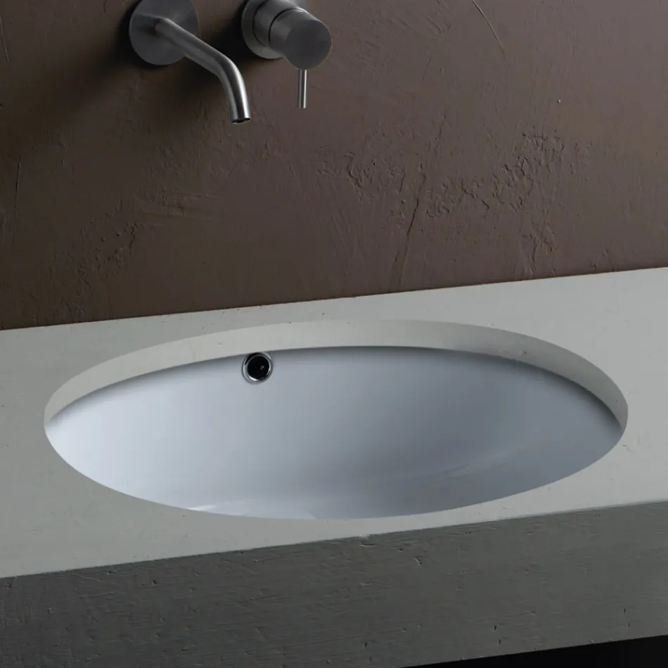 Lavabo da Incasso Sottopiano in Ceramica dal Design Moderno - Papavero Viadurini