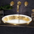 Lavabo da incasso tondo in fire clay e oro 24k fatto in Italia, Otis