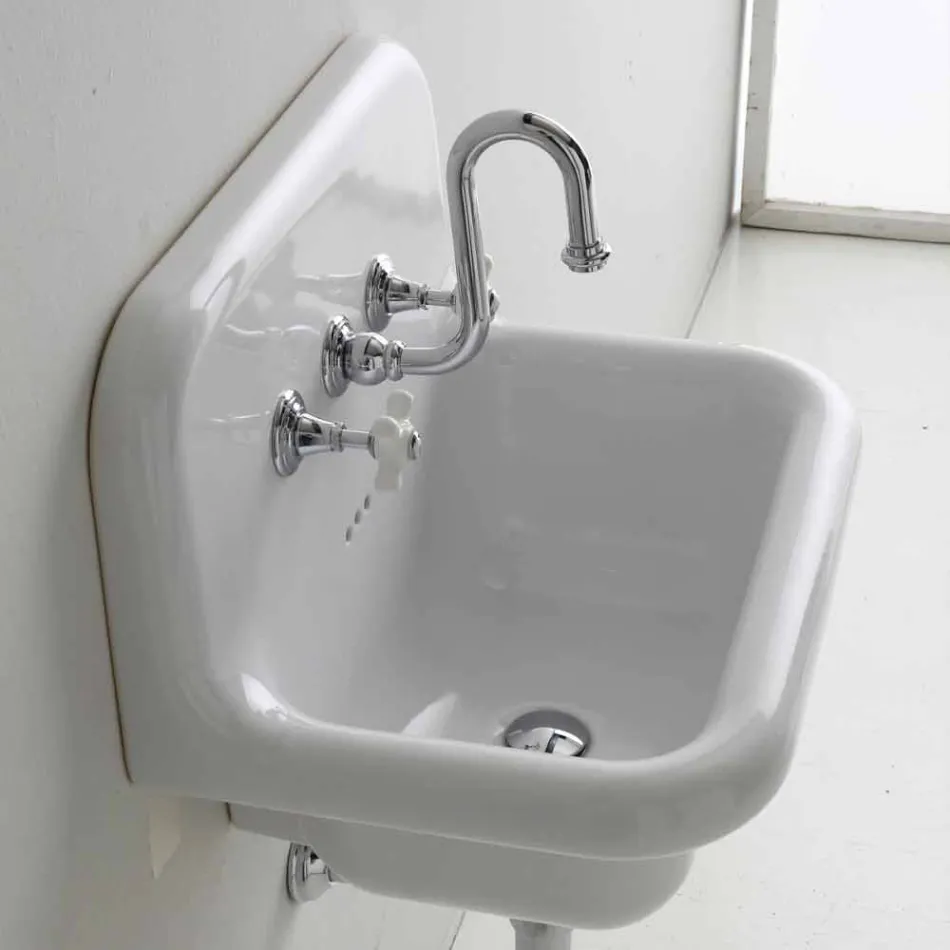 Lavabo da muro in ceramica bianca rettangolare di design Davis Viadurini