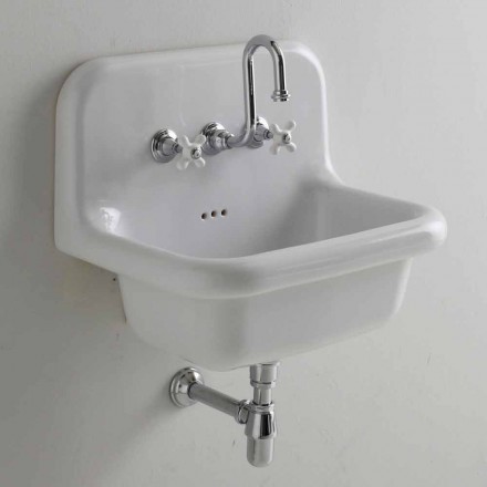 Lavabo da muro in ceramica bianca rettangolare di design Davis Viadurini
