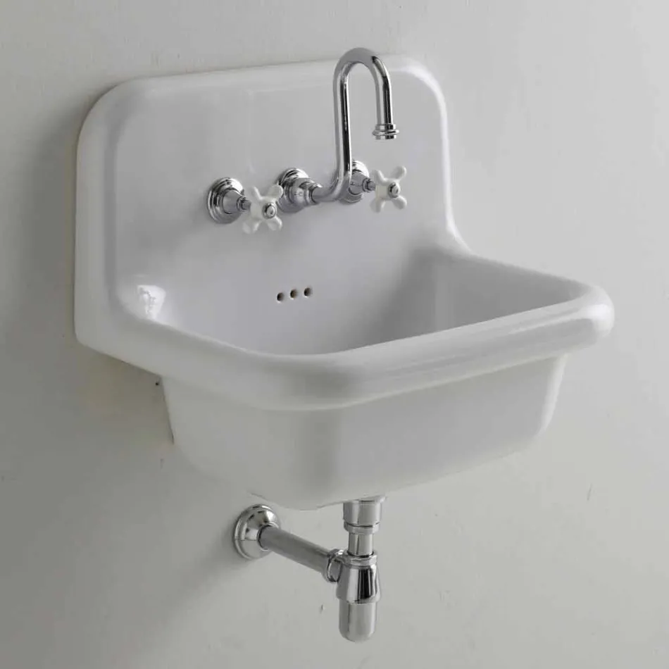 Lavabo da muro in ceramica bianca rettangolare di design Davis Viadurini