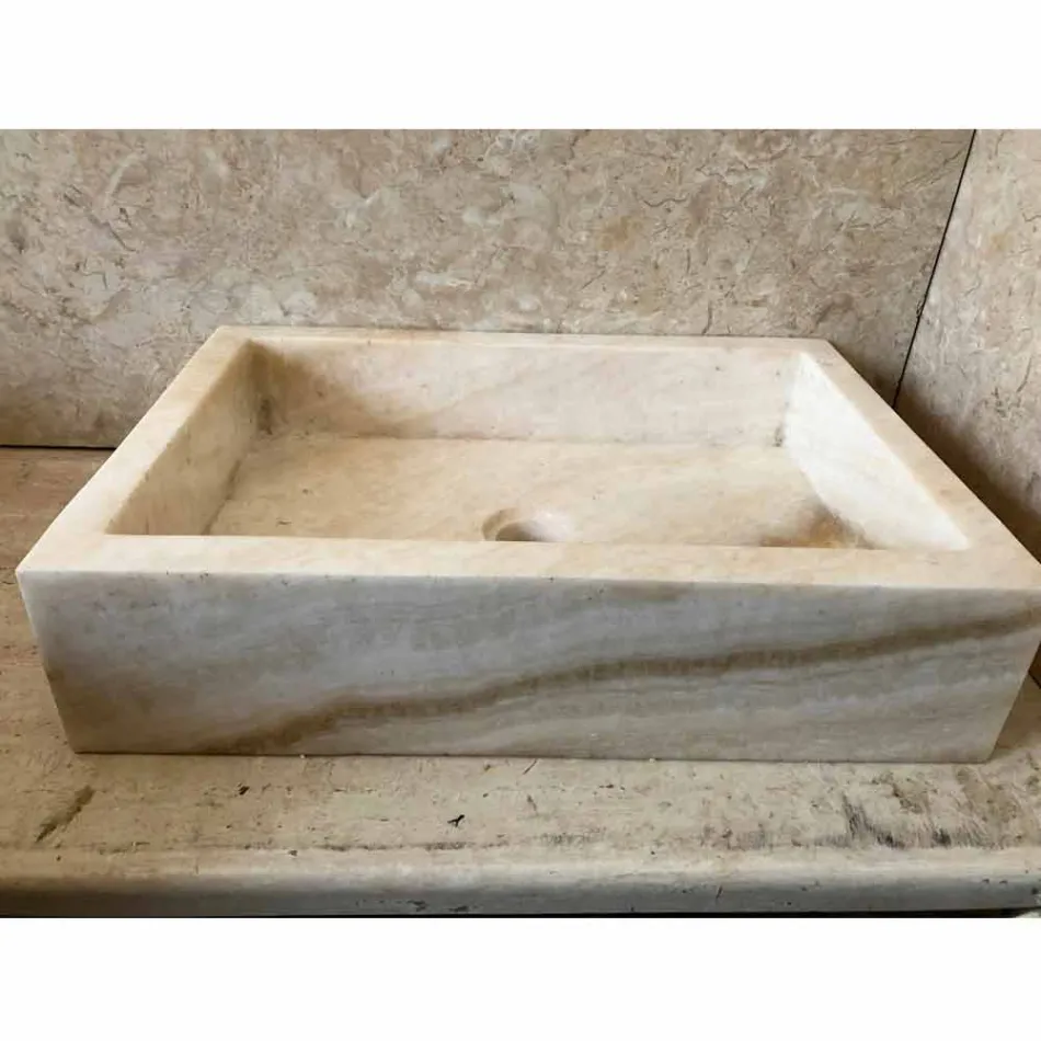 Lavabo design da appoggio in onice, pietra naturale, Jef, pezzo unico Viadurini