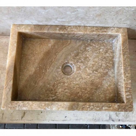 Lavabo design da appoggio in onice, pietra naturale, Jef, pezzo unico Viadurini