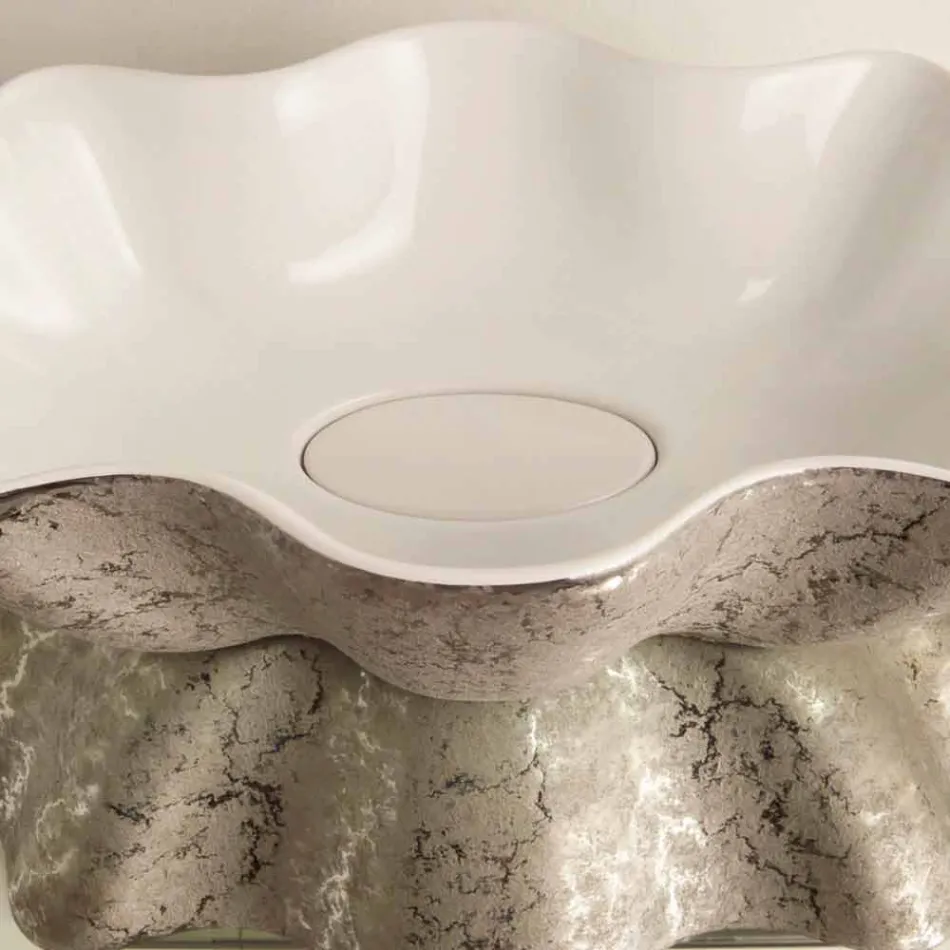 Lavabo di design da appoggio ceramica bianco argento made Italy Cubo Viadurini