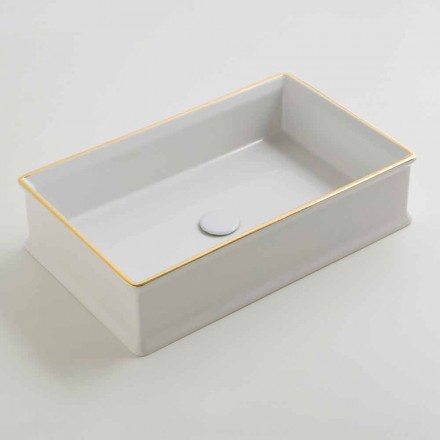 Lavabo di design da appoggio ceramica bordo oro made in Italy Debora Viadurini