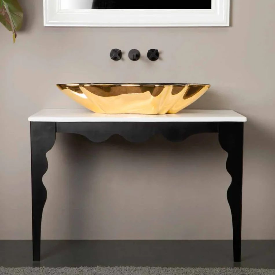 Lavabo di design da appoggio ceramica nero e oro made in Italy Rayan Viadurini
