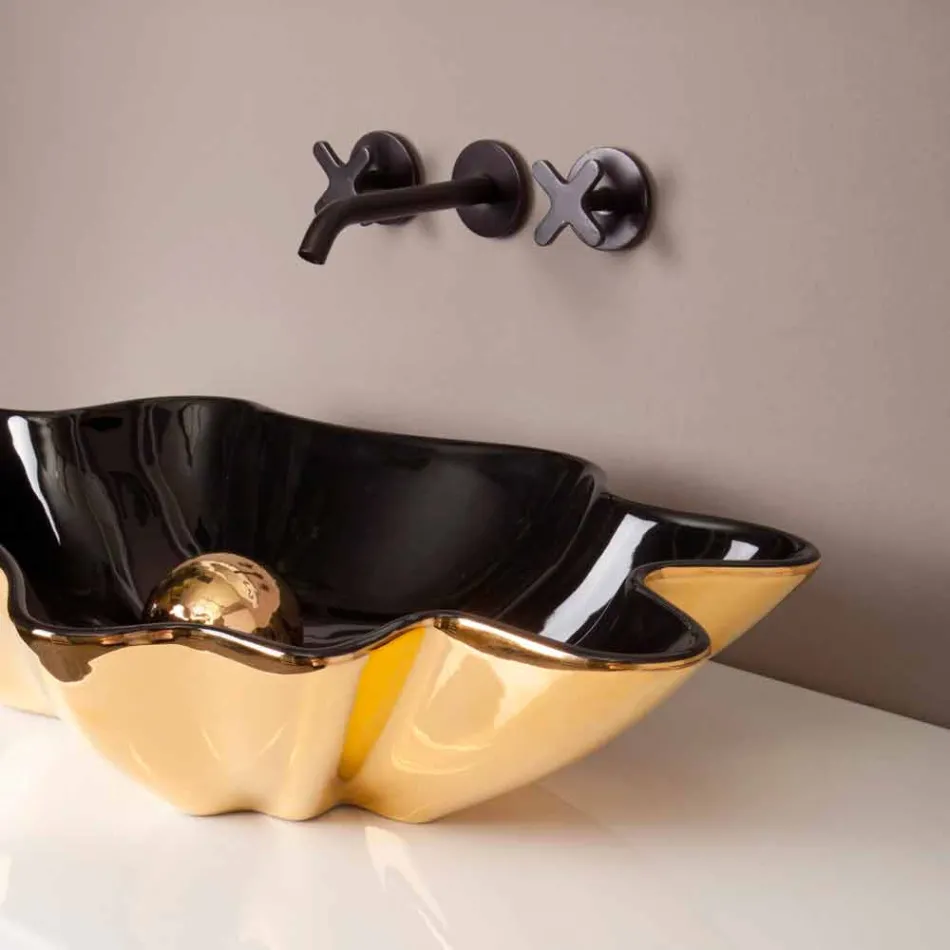 Lavabo di design da appoggio ceramica nero e oro made in Italy Rayan Viadurini