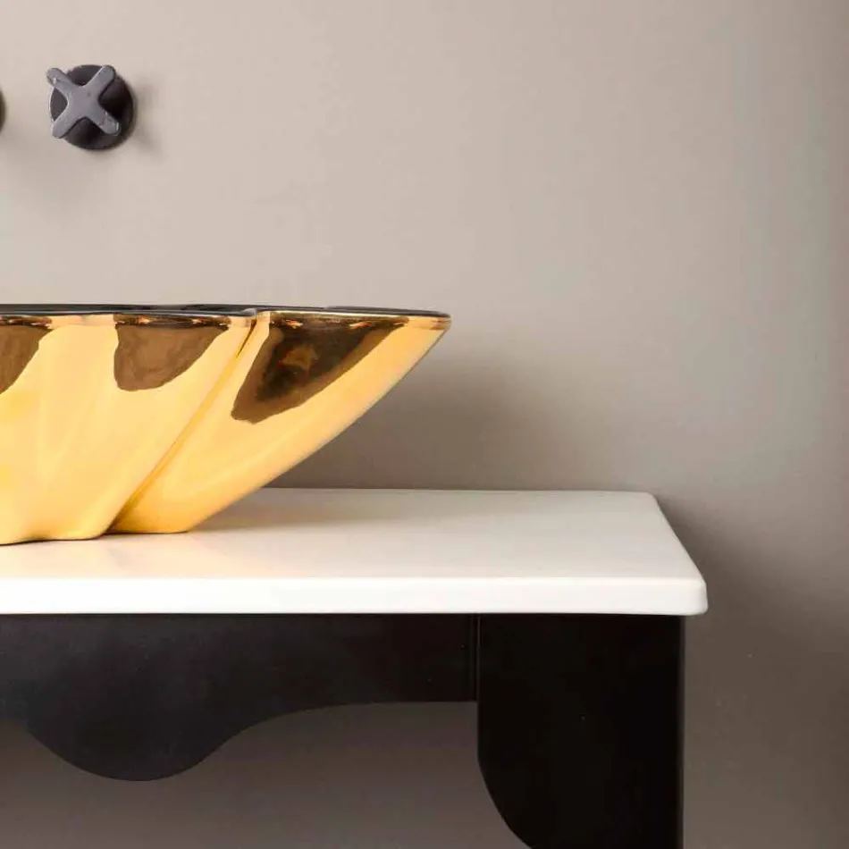 Lavabo di design da appoggio ceramica nero e oro made in Italy Rayan Viadurini