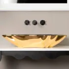 Lavabo di design da appoggio ceramica nero e oro made in Italy Rayan Viadurini