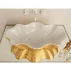 Lavabo di design da appoggio in ceramica bianco e oro made Italy Cubo Viadurini