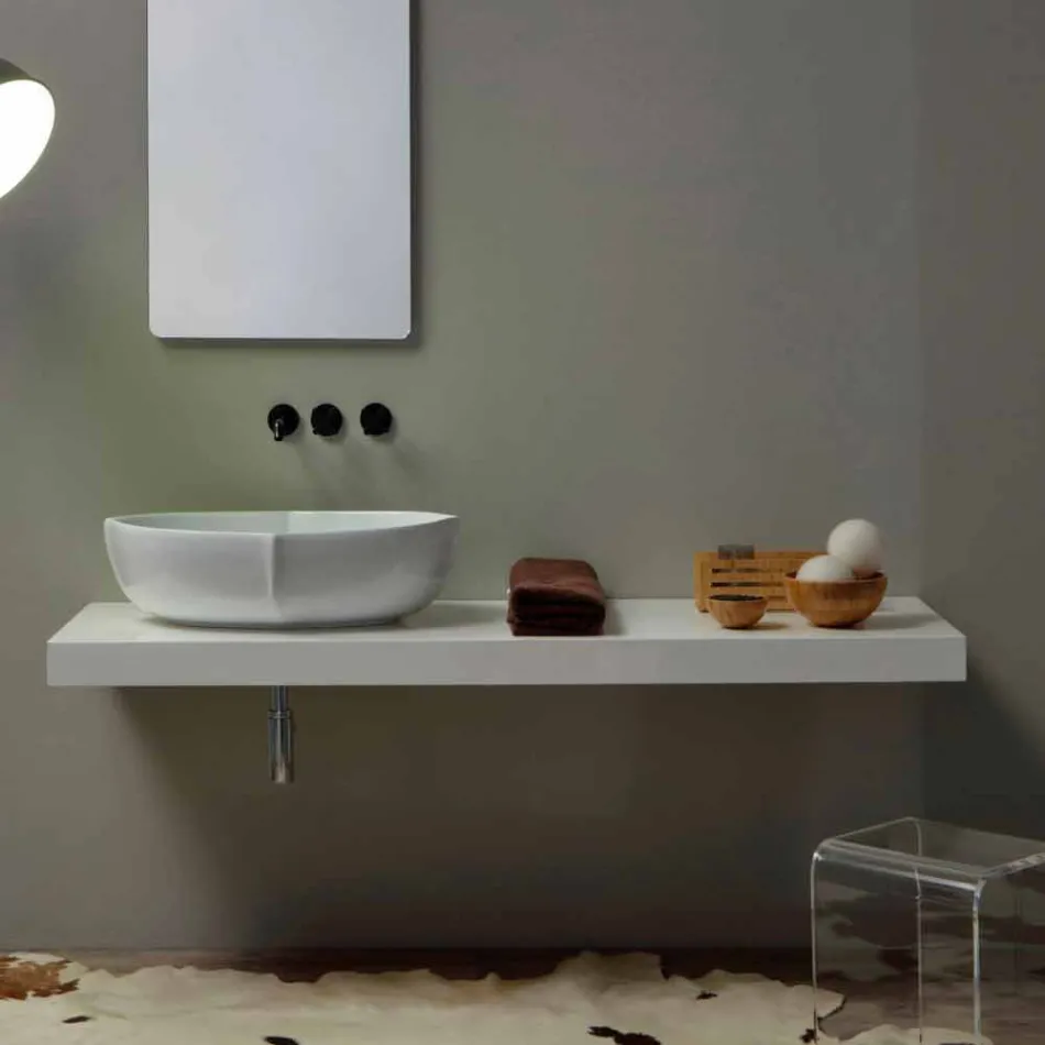 Lavabo di design da appoggio in ceramica bianco made in italy Oscar Viadurini