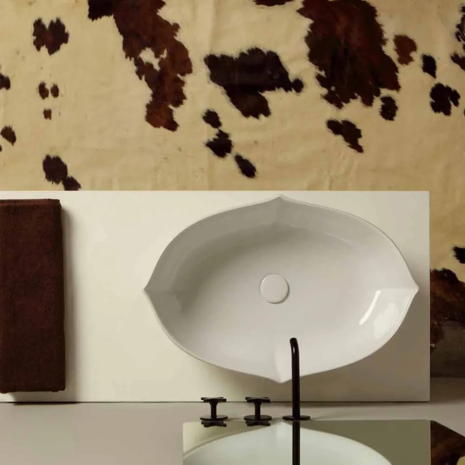 Lavabo di design da appoggio in ceramica bianco made in italy Oscar Viadurini