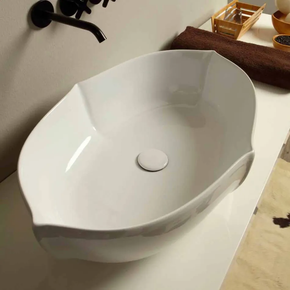 Lavabo di design da appoggio in ceramica bianco made in italy Oscar Viadurini