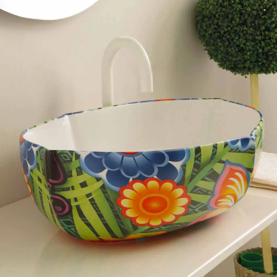 Lavabo di design da appoggio in ceramica disegnata made in Italy Oscar Viadurini