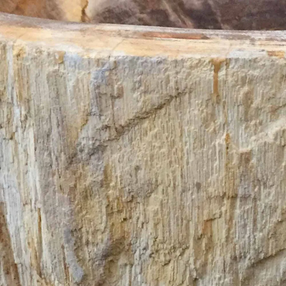 Lavabo di design da appoggio in legno fossile Star Big, fatto a mano Viadurini