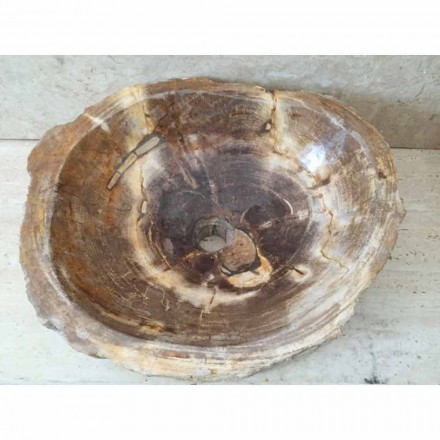 Lavabo di design da appoggio in legno fossile Star Big, fatto a mano Viadurini