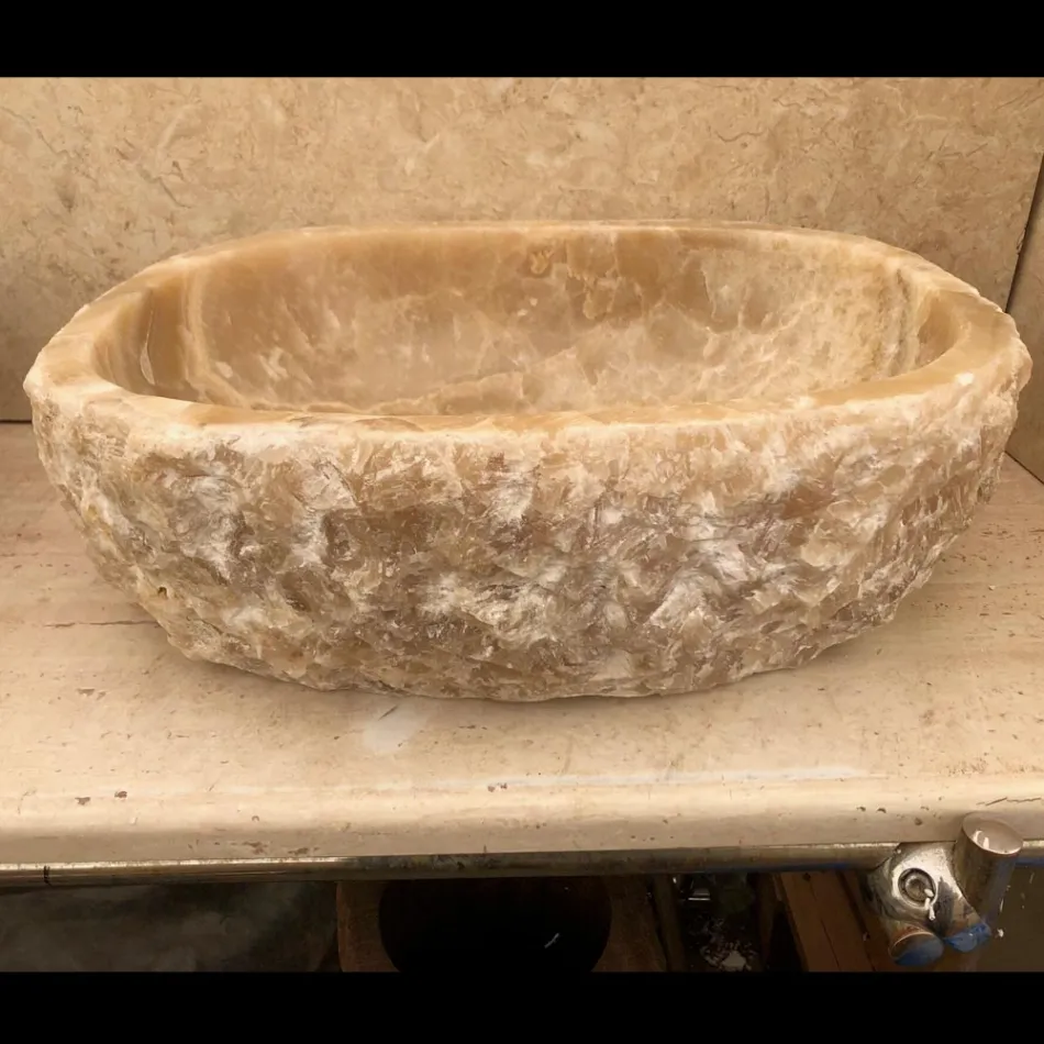 Lavabo di design da appoggio per bagno Laia in pietra naturale Viadurini