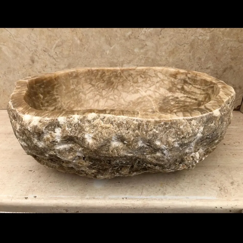 Lavabo di design da appoggio per bagno Laia in pietra naturale Viadurini