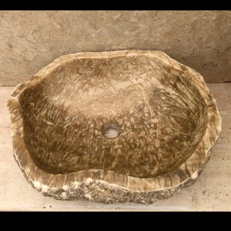 Lavabo di design da appoggio per bagno Laia in pietra naturale Viadurini