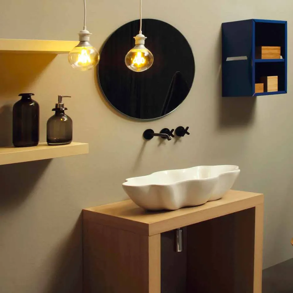 Lavabo di design moderno da appoggio ceramica bianco made Italy Cubo  Viadurini