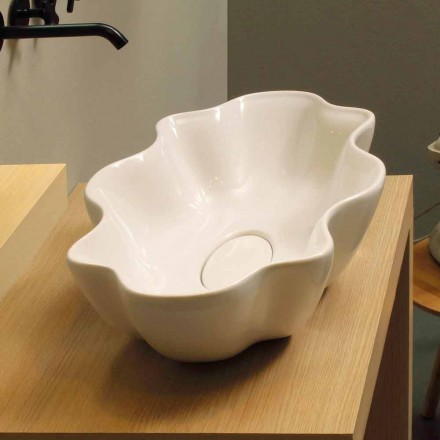 Lavabo di design moderno da appoggio ceramica bianco made Italy Cubo  Viadurini