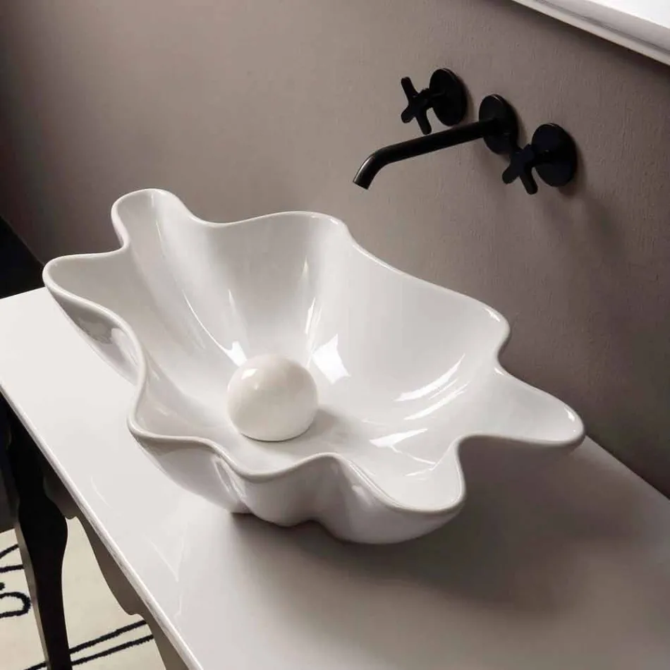 Lavabo di design moderno da appoggio ceramica bianco made Italy Rayan Viadurini