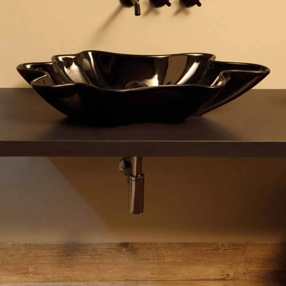 Lavabo di design moderno da appoggio ceramica nero made Italy Rayan Viadurini