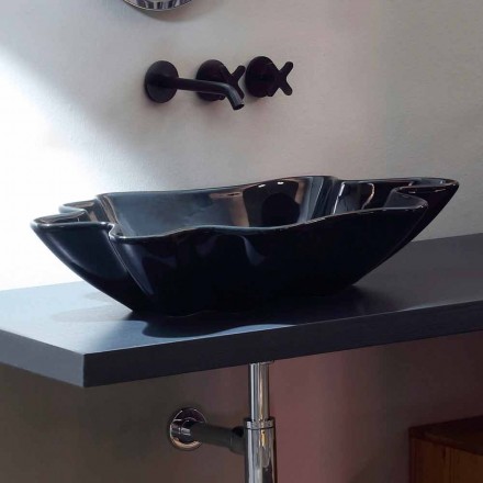 Lavabo di design moderno da appoggio ceramica nero made Italy Rayan Viadurini