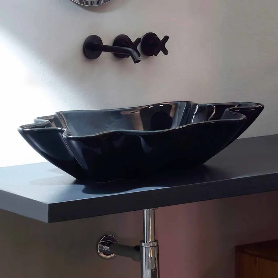 Lavabo di design moderno da appoggio ceramica nero made Italy Rayan Viadurini