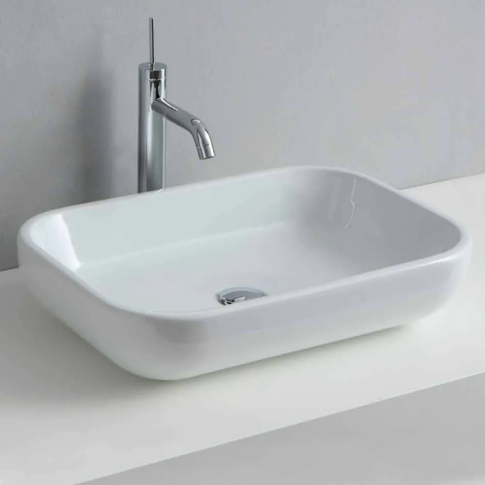 Lavabo di Design Monoforo da Appoggio o Parete in Ceramica Riardo Viadurini