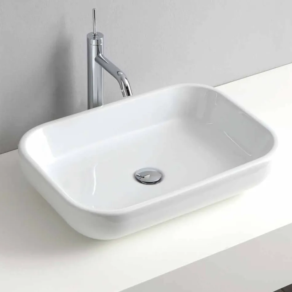 Lavabo di Design Monoforo da Appoggio o Parete in Ceramica Riardo Viadurini