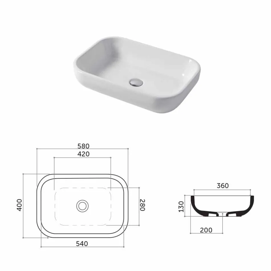 Lavabo di Design Monoforo da Appoggio o Parete in Ceramica Riardo Viadurini