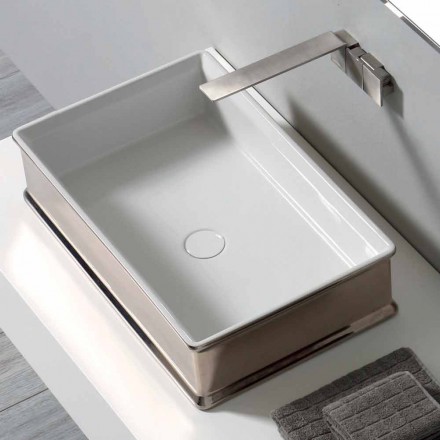 Lavabo di moderno design da appoggio in ceramica made in Italy Debora Viadurini