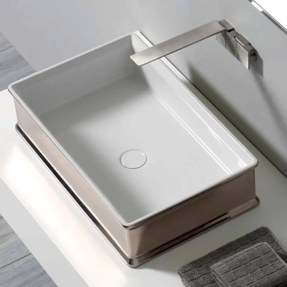 Lavabo di moderno design da appoggio in ceramica made in Italy Debora Viadurini