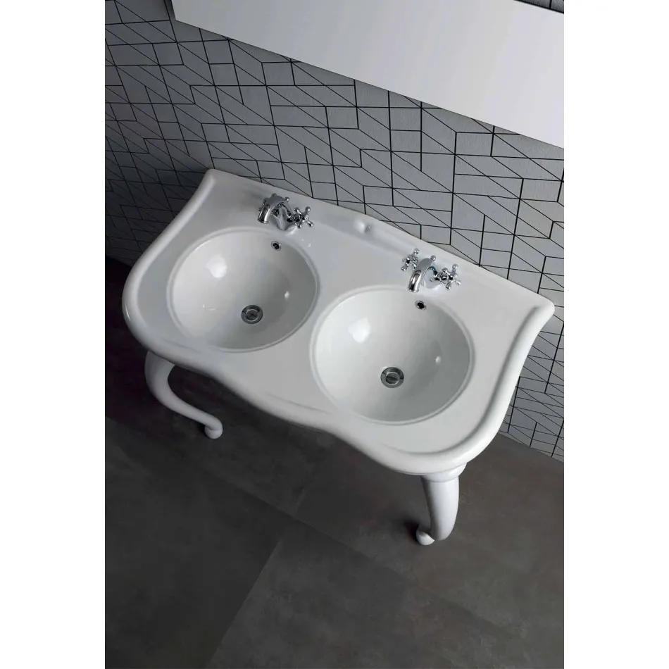 Lavabo Doppio a Consolle o a Parete in Ceramica Moderno Avise Viadurini