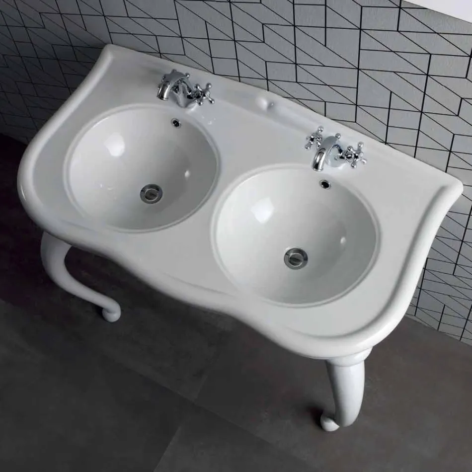 Lavabo Doppio a Consolle o a Parete in Ceramica Moderno Avise Viadurini