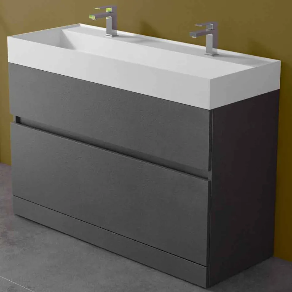 Lavabo Doppio con Mobile da Terra Design da Bagno Moderno in Laminato - Pompei Viadurini