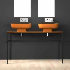 Lavabo doppio da appoggio in ceramica moderno fatto in Italia, Reale Viadurini