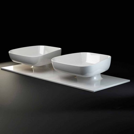 Lavabo doppio da appoggio in ceramica moderno fatto in Italia, Reale Viadurini